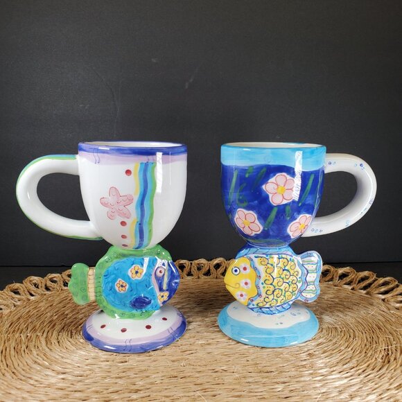 Tropical Fish Hand Painted Tall Tumbler Mug Set | Bella Casa by Ganz Coastal - Picture 4 of 9